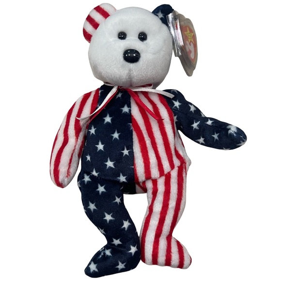 Spangle Ty Beanie Baby White Face Patriortic America Bear MWMT DOB July 14 1999 - Picture 1 of 6